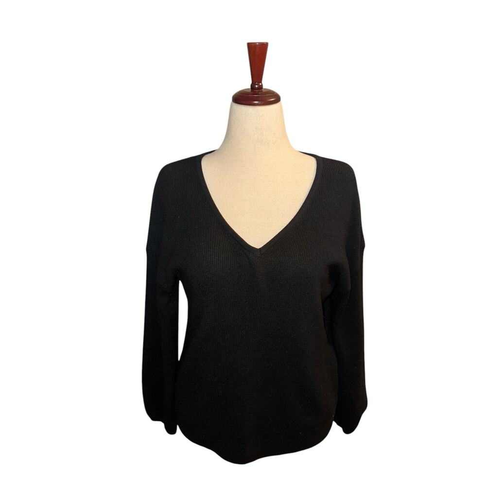 women’s black v-neck‎ oversized ribbed knit sweater sz s (fits big)